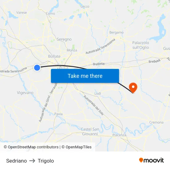 Sedriano to Trigolo map