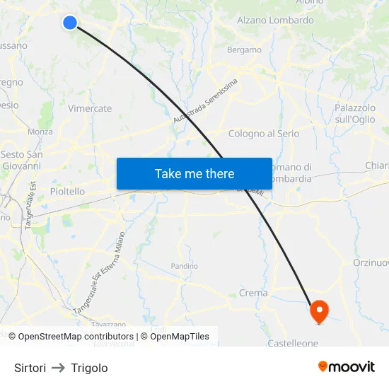 Sirtori to Trigolo map