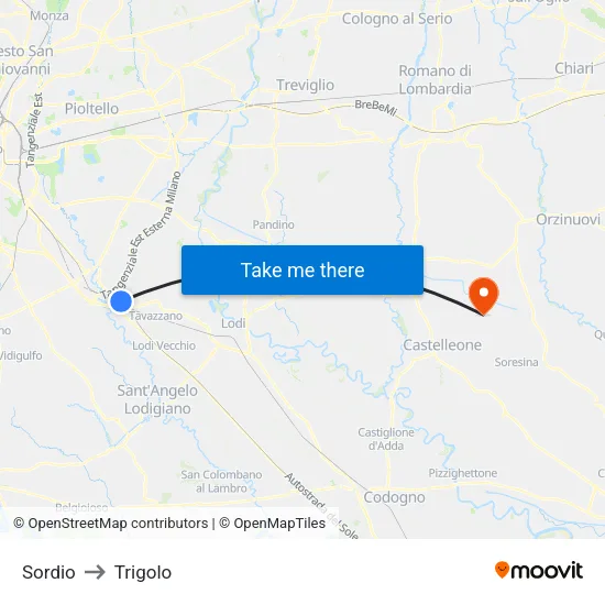 Sordio to Trigolo map