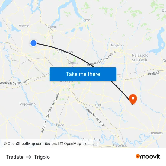 Tradate to Trigolo map