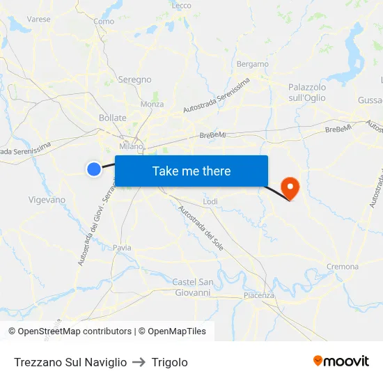 Trezzano Sul Naviglio to Trigolo map