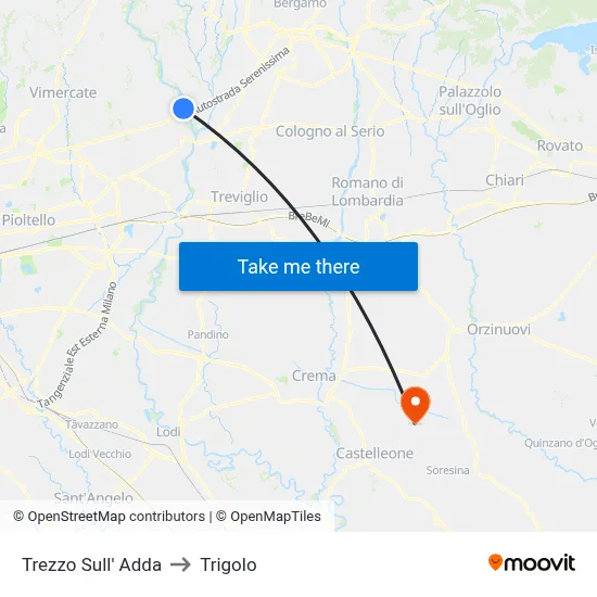 Trezzo Sull' Adda to Trigolo map