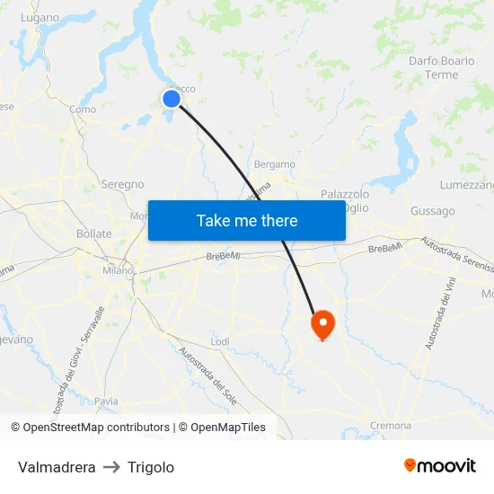 Valmadrera to Trigolo map