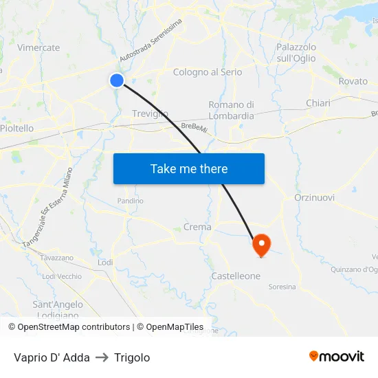 Vaprio D' Adda to Trigolo map