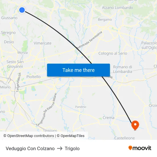 Veduggio Con Colzano to Trigolo map