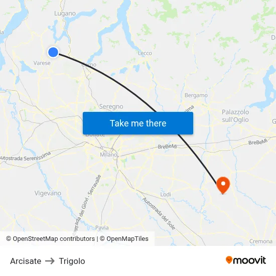 Arcisate to Trigolo map