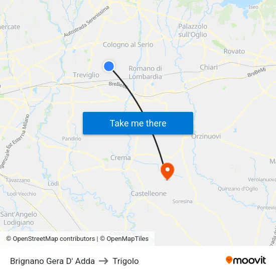 Brignano Gera D' Adda to Trigolo map