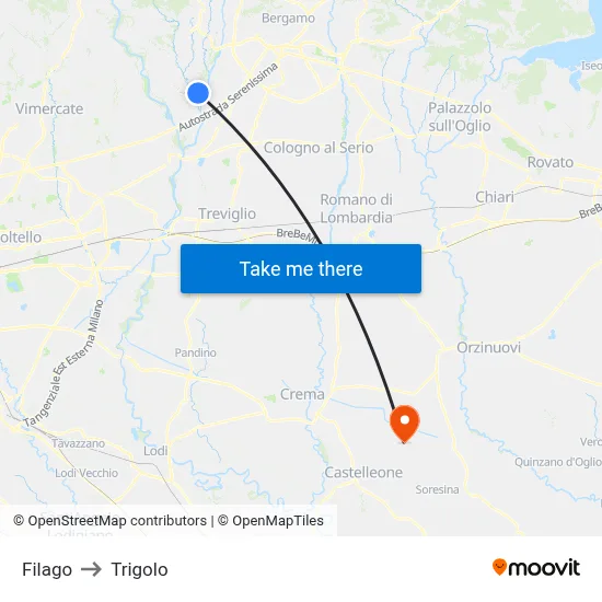 Filago to Trigolo map