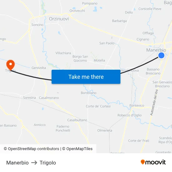 Manerbio to Trigolo map