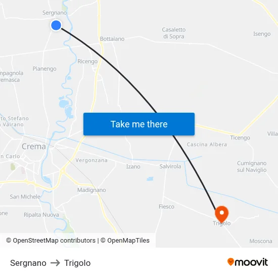 Sergnano to Trigolo map