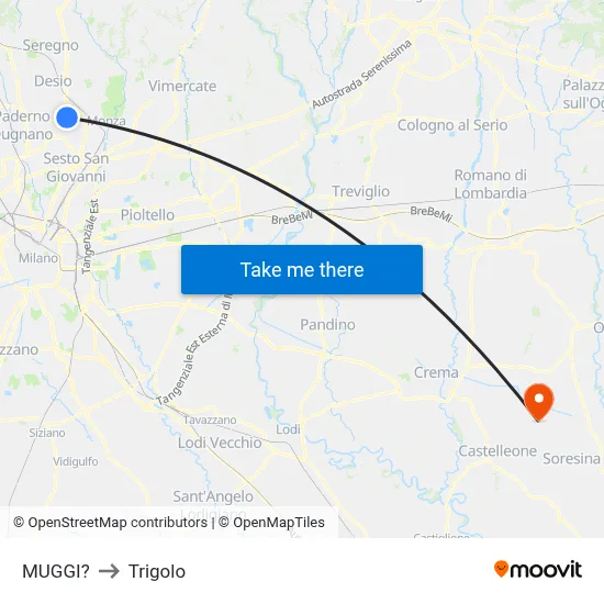 Muggiò to Trigolo map