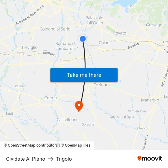 Cividate Al Piano to Trigolo map
