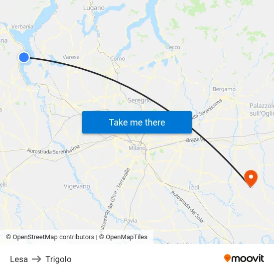 Lesa to Trigolo map