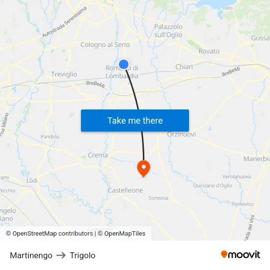 Martinengo to Trigolo map