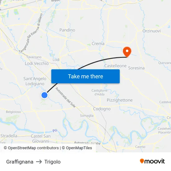 Graffignana to Trigolo map