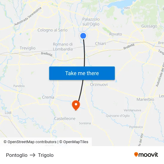 Pontoglio to Trigolo map