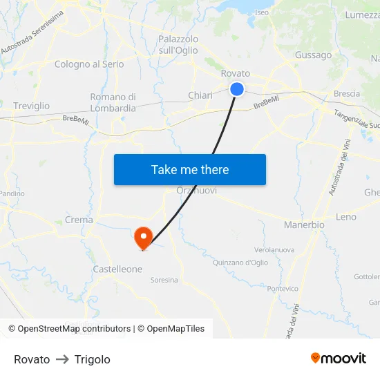 Rovato to Trigolo map
