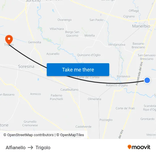 Alfianello to Trigolo map