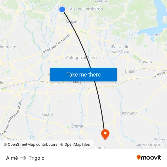 Almè to Trigolo map