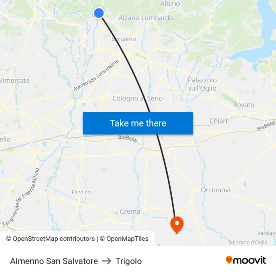 Almenno San Salvatore to Trigolo map