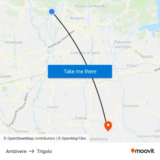 Ambivere to Trigolo map