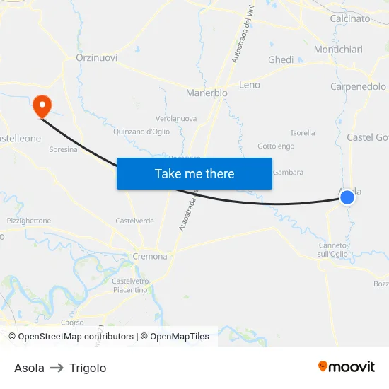 Asola to Trigolo map