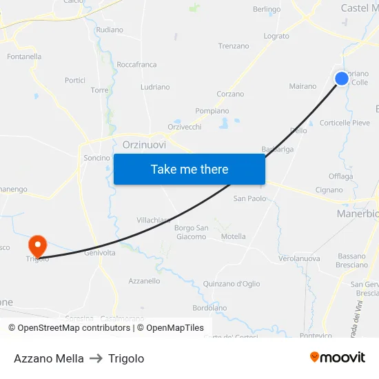 Azzano Mella to Trigolo map