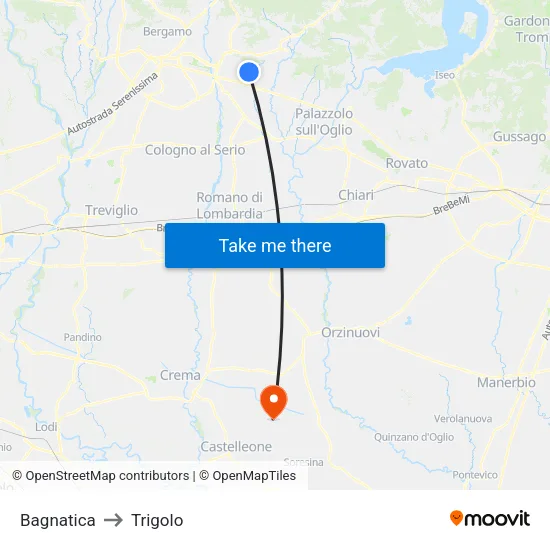 Bagnatica to Trigolo map