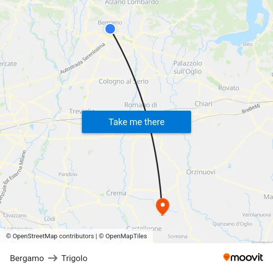Bergamo to Trigolo map