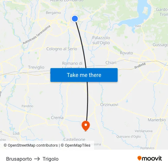 Brusaporto to Trigolo map