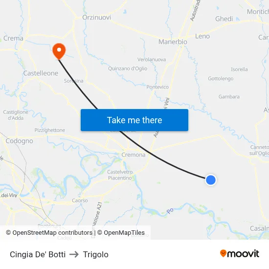 Cingia De' Botti to Trigolo map