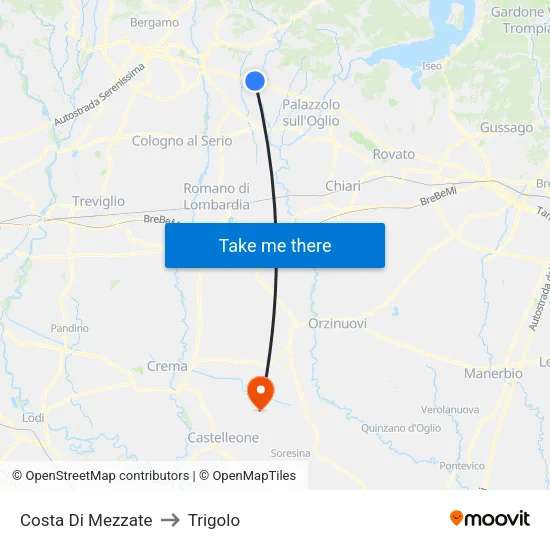 Costa di Mezzate to Trigolo map