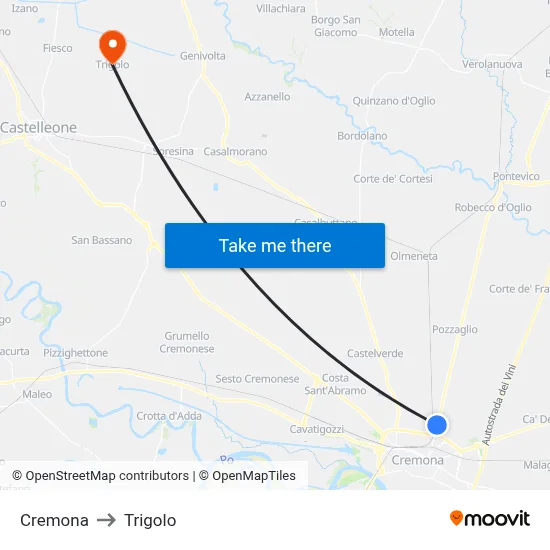 Cremona to Trigolo map