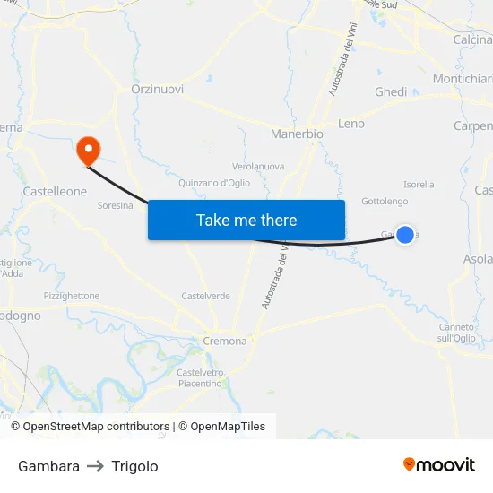 Gambara to Trigolo map