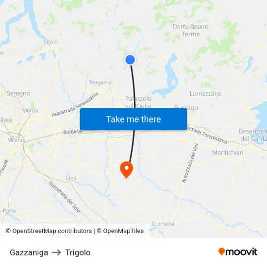 Gazzaniga to Trigolo map