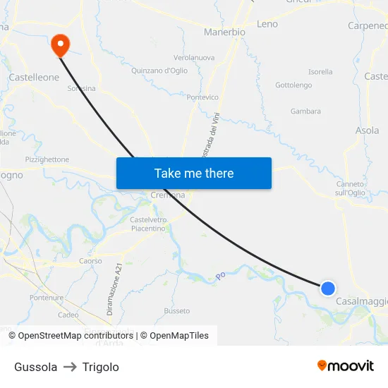 Gussola to Trigolo map