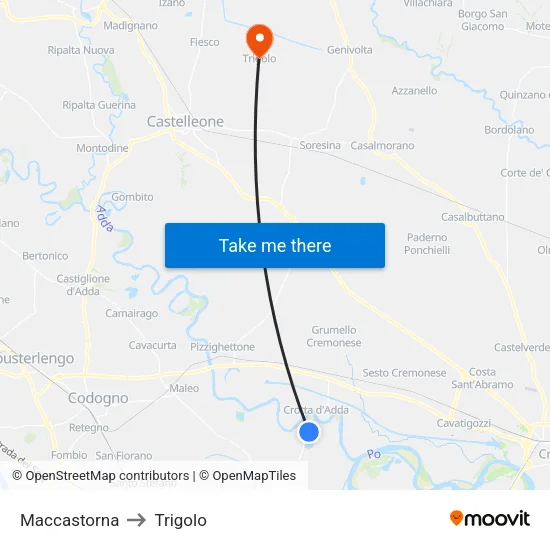Maccastorna to Trigolo map