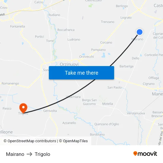 Mairano to Trigolo map