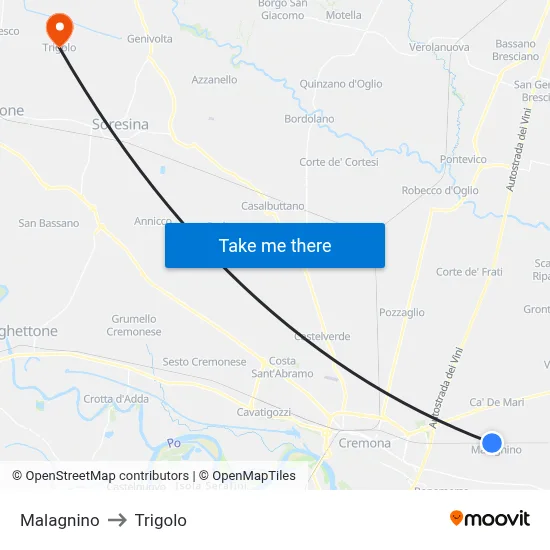 Malagnino to Trigolo map