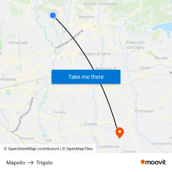 Mapello to Trigolo map