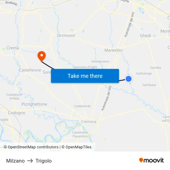 Milzano to Trigolo map