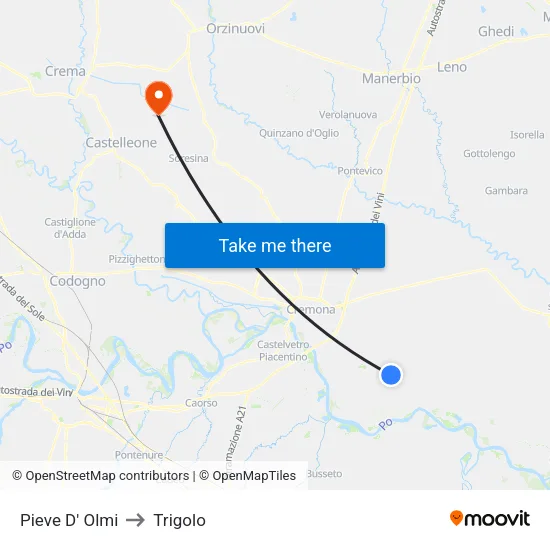 Pieve D' Olmi to Trigolo map