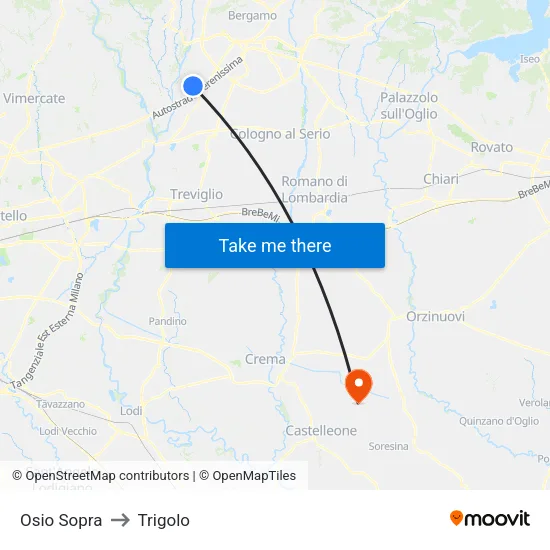 Osio Sopra to Trigolo map