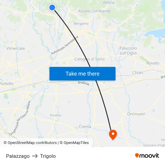 Palazzago to Trigolo map