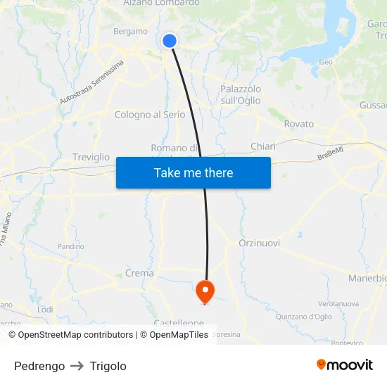 Pedrengo to Trigolo map
