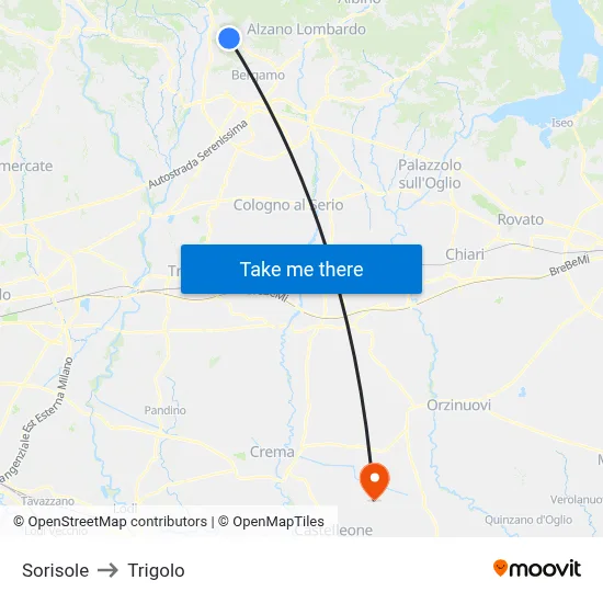 Sorisole to Trigolo map