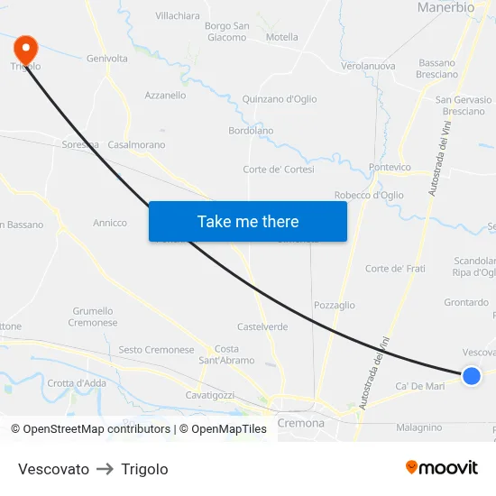 Vescovato to Trigolo map