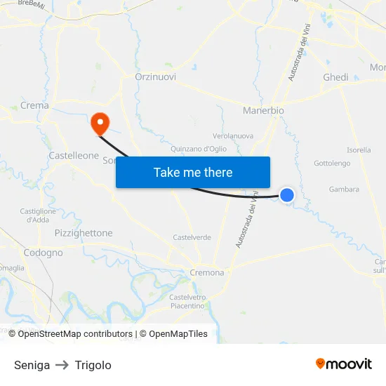 Seniga to Trigolo map