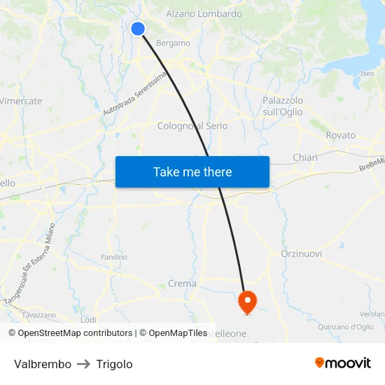 Valbrembo to Trigolo map