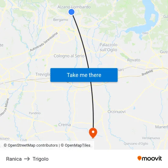 Ranica to Trigolo map